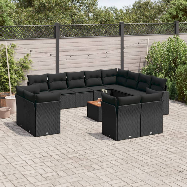 13-Delige Loungeset Met Kussens Poly Rattan Zwart