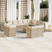 13-piece Lounge Set with cushions poly rattan beige