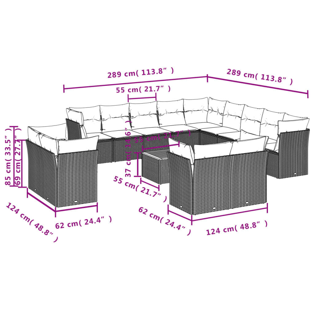 14-Delige Loungeset Met Kussens Poly Rattan Beige