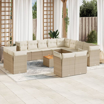 14-Delige Loungeset Met Kussens Poly Rattan Beige