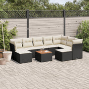 10-piece Lounge Set with cushions poly rattan black