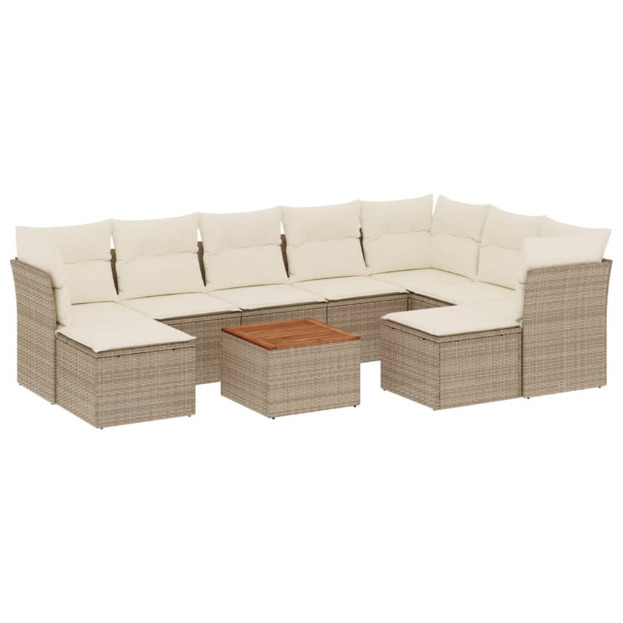 10-Delige Loungeset Met Kussens Poly Rattan Beige