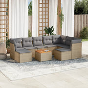 10-piece Lounge Set with Cushions Poly Rattan Beige