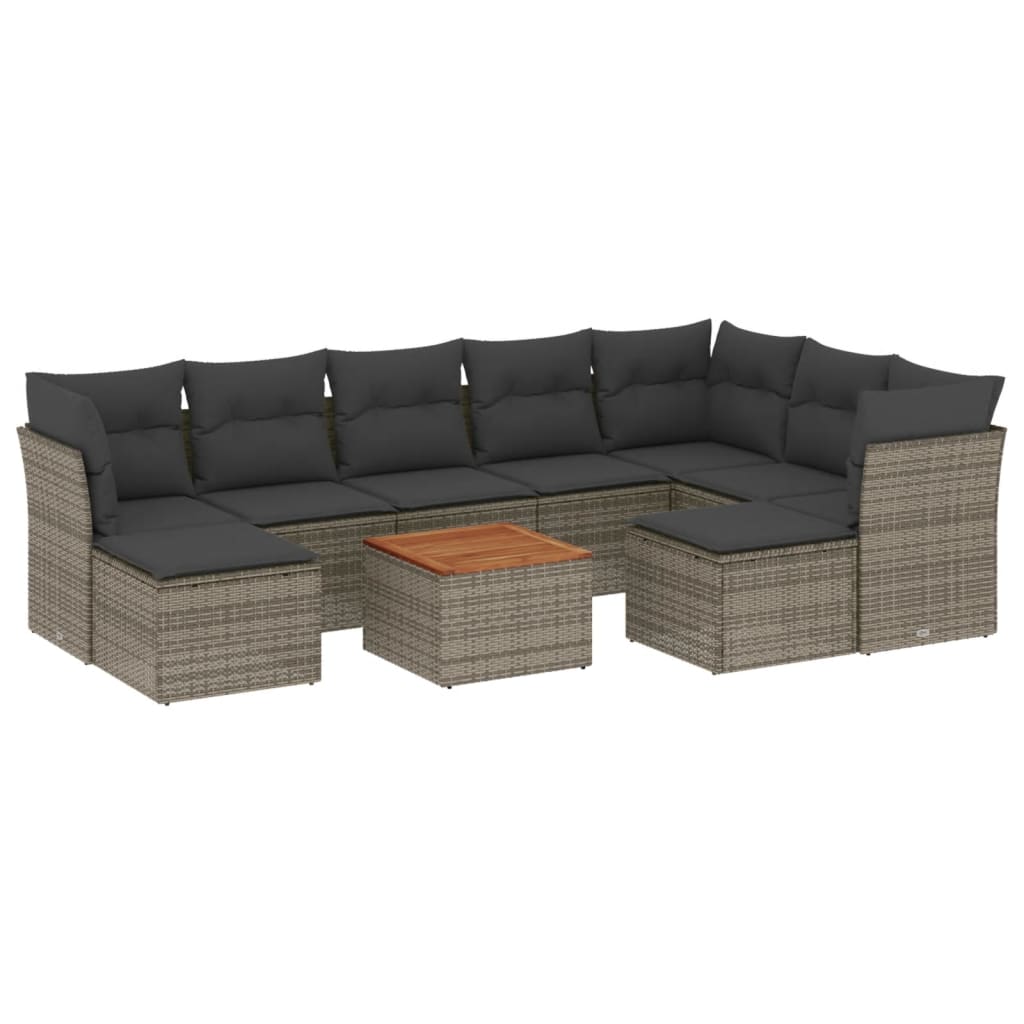 10-Delige Loungeset Met Kussens Poly Rattan Grijs