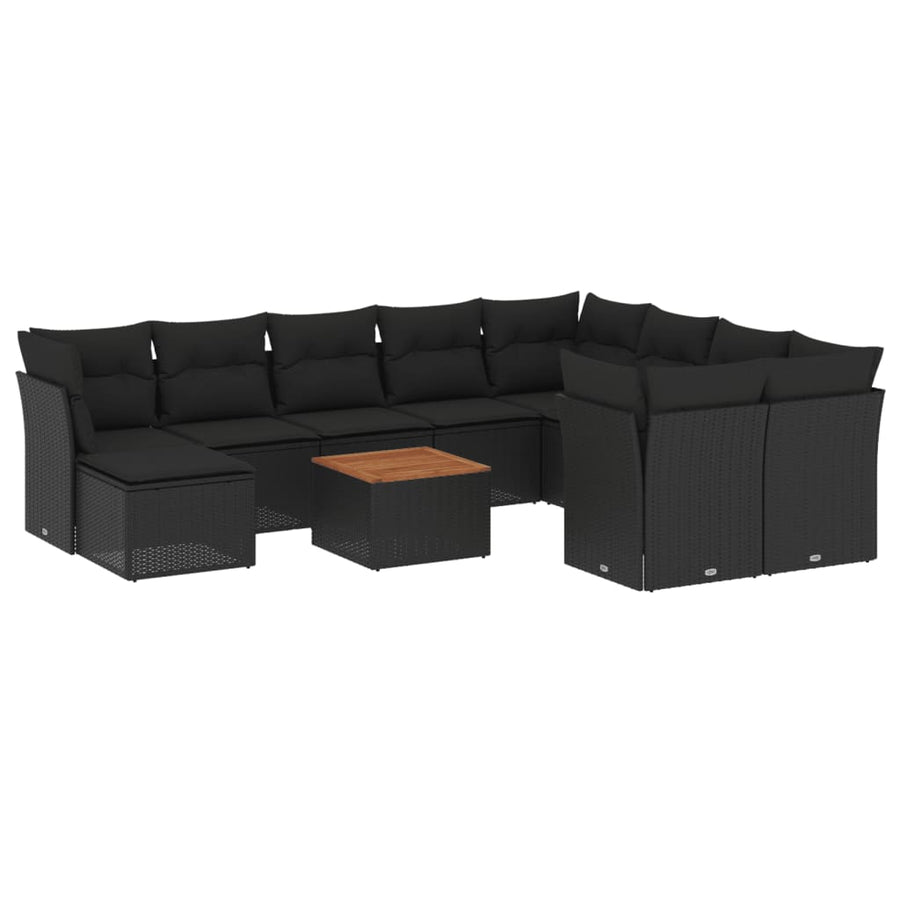 -Delige Loungeset Met Kussens Poly Rattan Zwart