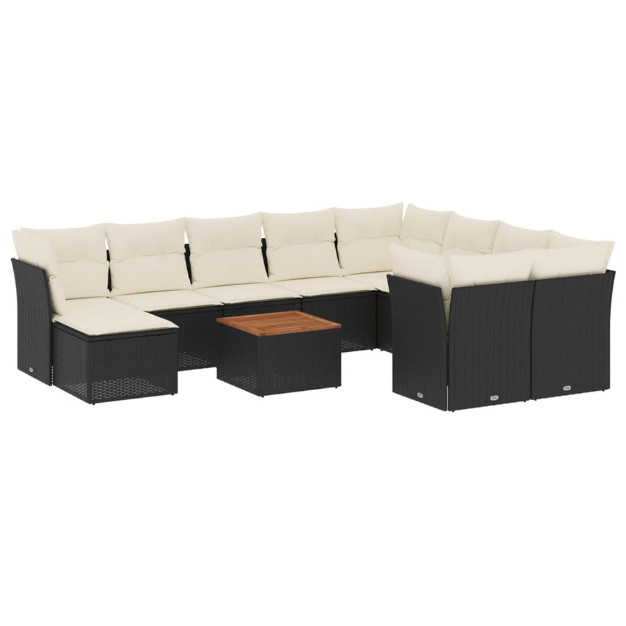 -Delige Loungeset Met Kussens Poly Rattan Zwart en crème