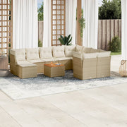 Loungeset poly rattan 11-delig beige met kussens