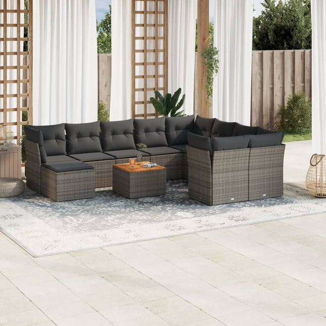 -Delige Loungeset Met Kussens Poly Rattan Grijs