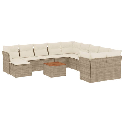 12-Delige Loungeset Met Kussens Poly Rattan Beige