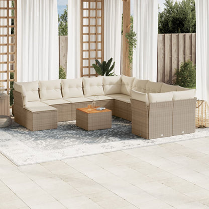 12-Delige Loungeset Met Kussens Poly Rattan Beige