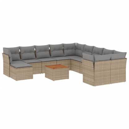 12-Delige Loungeset Met Kussens Poly Rattan Beige