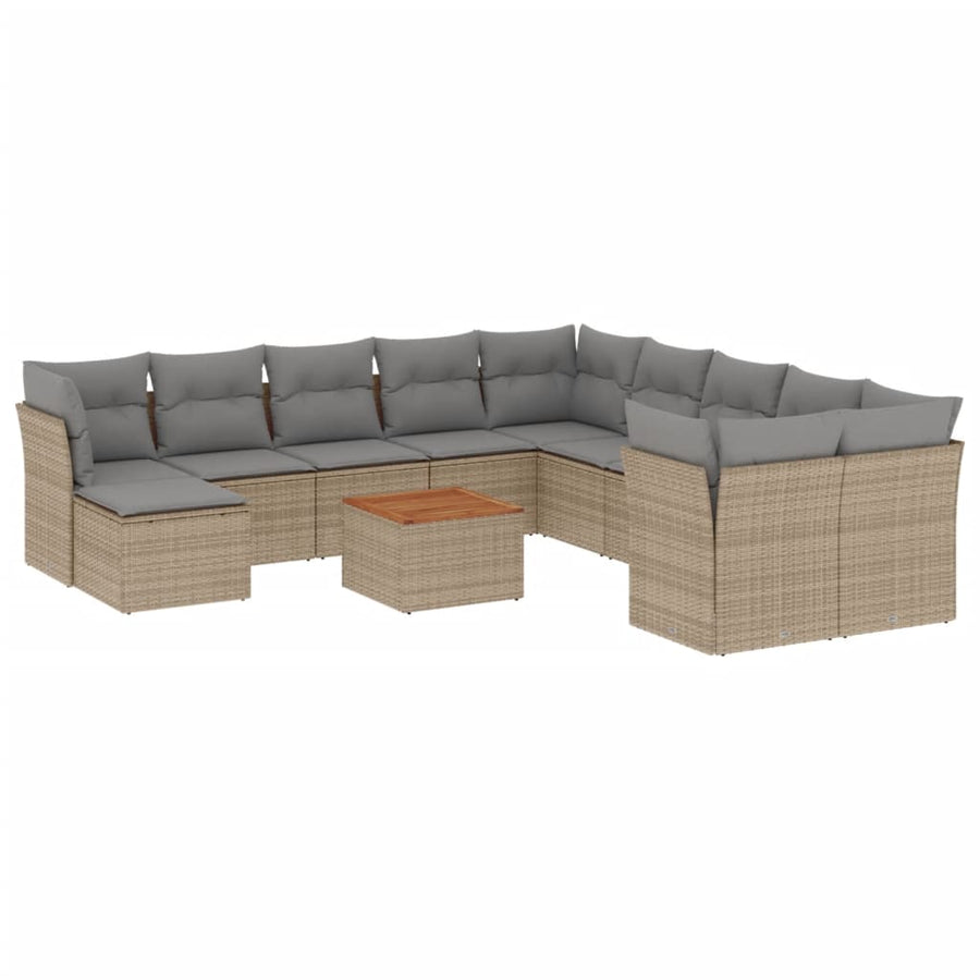 12-Delige Loungeset Met Kussens Poly Rattan Beige