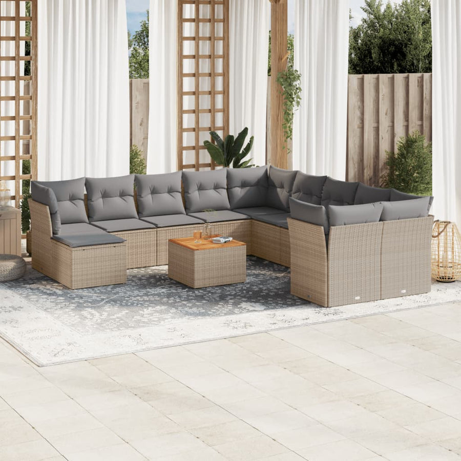 12-Delige Loungeset Met Kussens Poly Rattan Beige