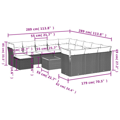 13-Delige Loungeset Met Kussens Poly Rattan Zwart