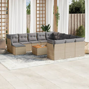 13-piece Lounge Set with cushions poly rattan beige
