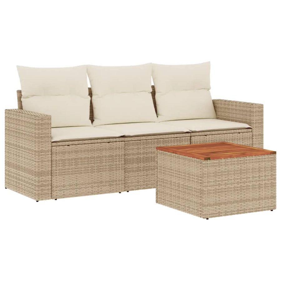 4-Delige Loungeset Met Kussens Poly Rattan Beige beige and cream
