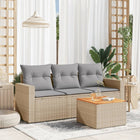 4-Delige Loungeset Met Kussens Poly Rattan Beige en grijs