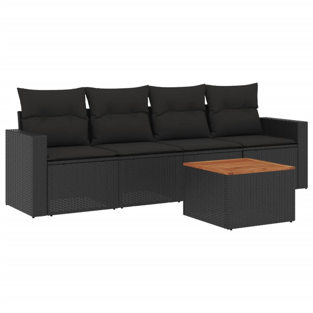 5-Delige Loungeset Met Kussens Poly Rattan Zwart