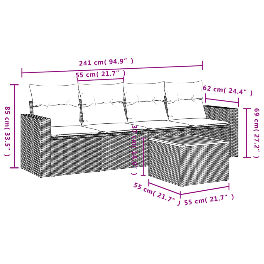 5-Delige Loungeset Met Kussens Poly Rattan Zwart