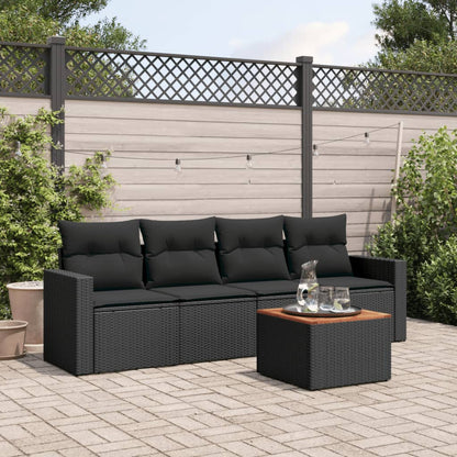 5-Delige Loungeset Met Kussens Poly Rattan Zwart