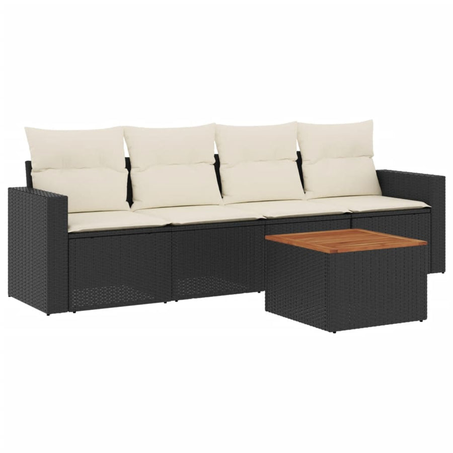 5-Delige Loungeset Met Kussens Poly Rattan Zwart