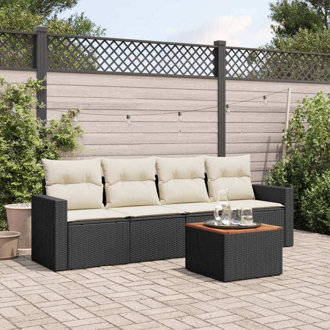 5-Delige Loungeset Met Kussens Poly Rattan Zwart