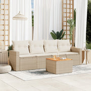 Loungeset 5-delig poly rattan beige acaciahouten tafel