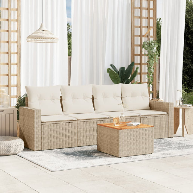 5-Delige Loungeset Met Kussens Poly Rattan Beige beige and cream