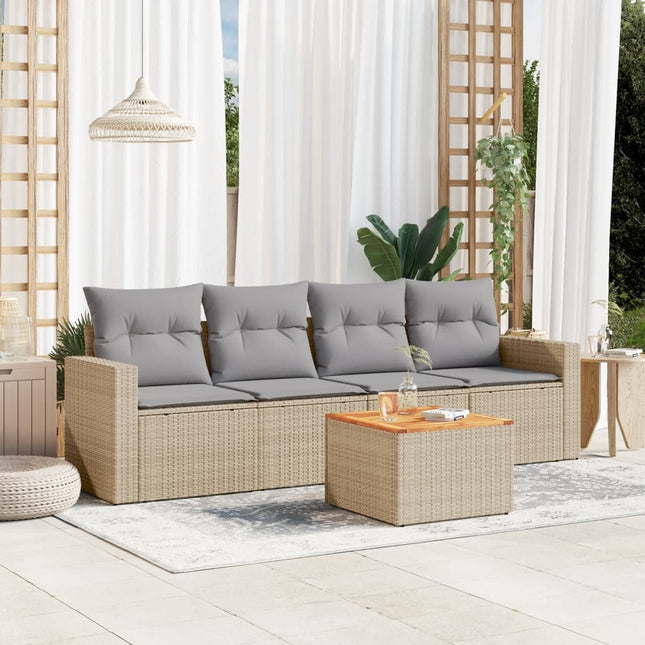 5-Delige Loungeset Met Kussens Poly Rattan Beige en grijs