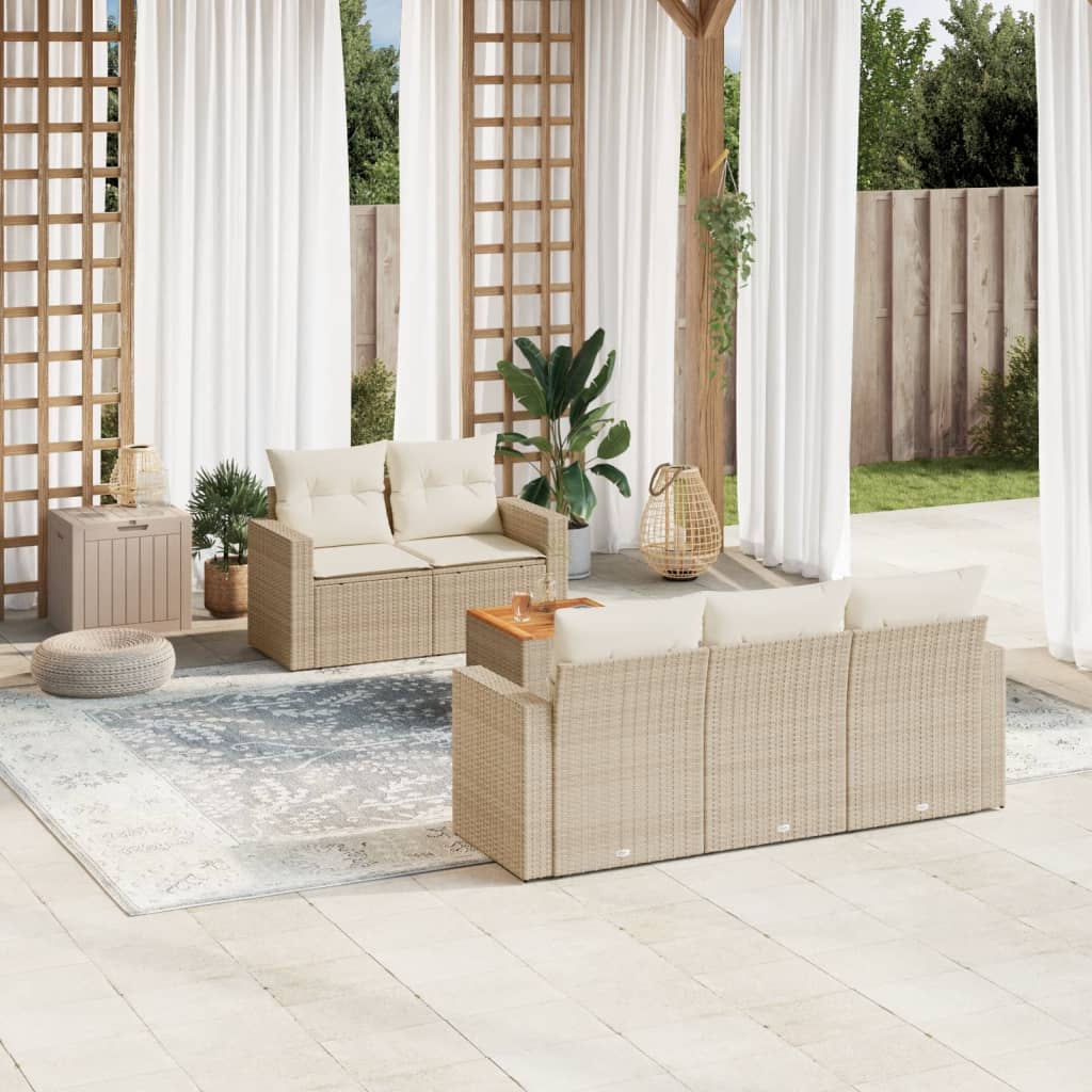 6-Delige Loungeset Met Kussens Poly Rattan Beige beige and cream