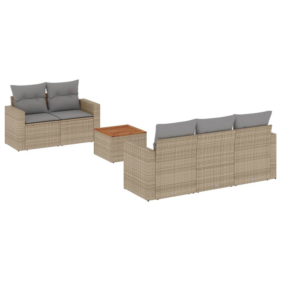 6-Delige Loungeset Met Kussens Poly Rattan Beige