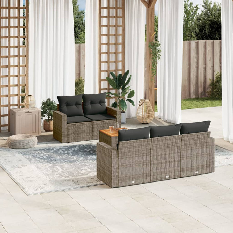 6-Delige Loungeset Met Kussens Poly Rattan Grijs