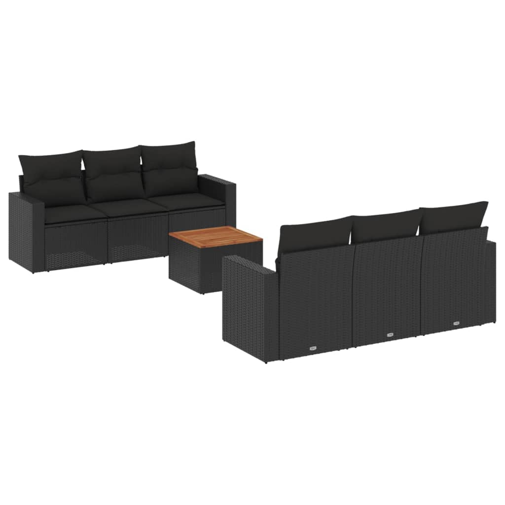 7-Delige Loungeset Met Kussens Poly Rattan Zwart
