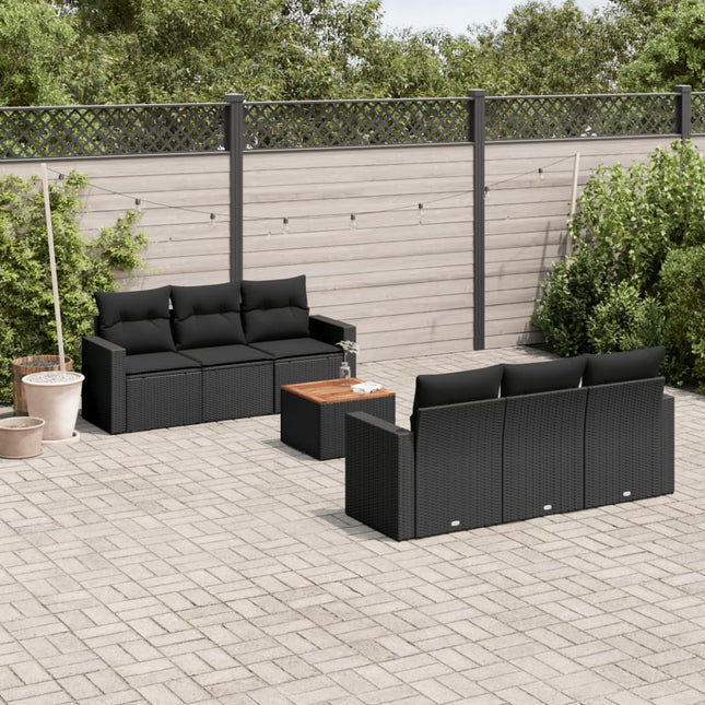 7-Delige Loungeset Met Kussens Poly Rattan Zwart