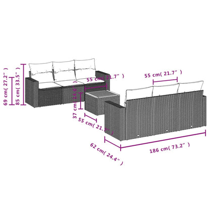 7-Delige Loungeset Met Kussens Poly Rattan Grijs