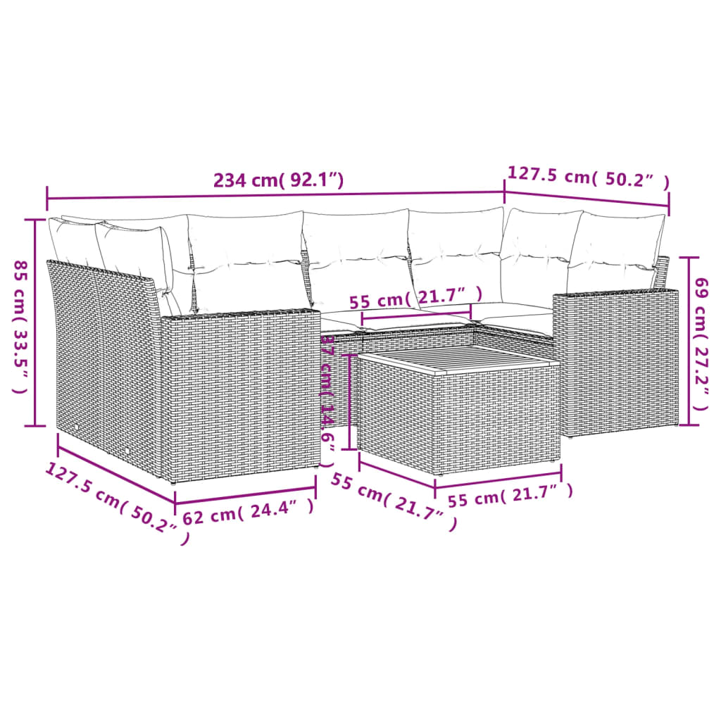 7-Delige Loungeset Met Kussens Poly Rattan Zwart