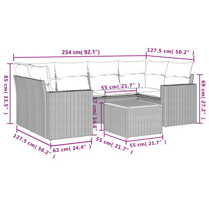 7-delige Loungeset met kussens poly rattan beige