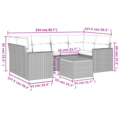 7-Delige Loungeset Met Kussens Poly Rattan Grijs