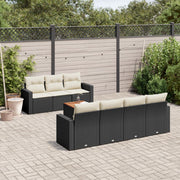 Loungeset 8-delig poly rattan zwart acaciahout