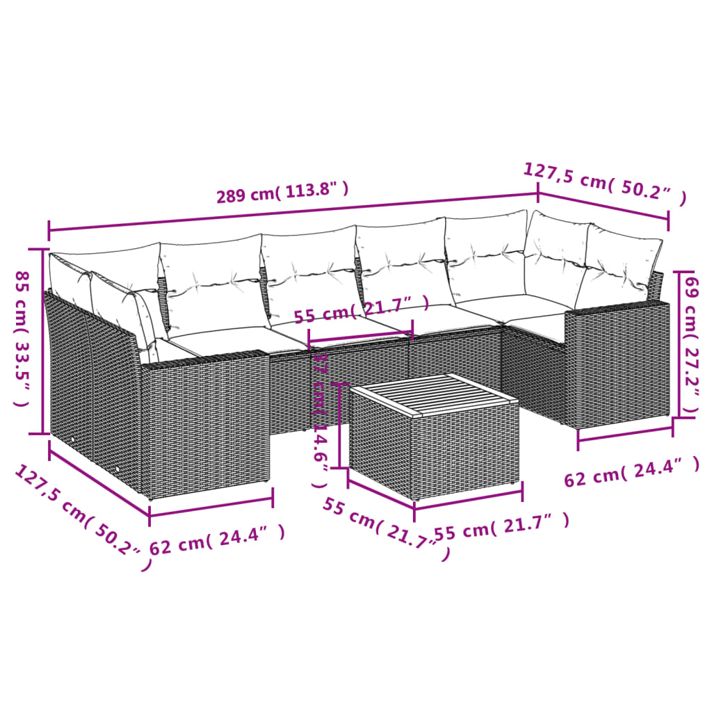 8-Delige Loungeset Met Kussens Poly Rattan Zwart