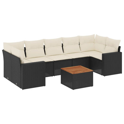 8-Delige Loungeset Met Kussens Poly Rattan Zwart en crème