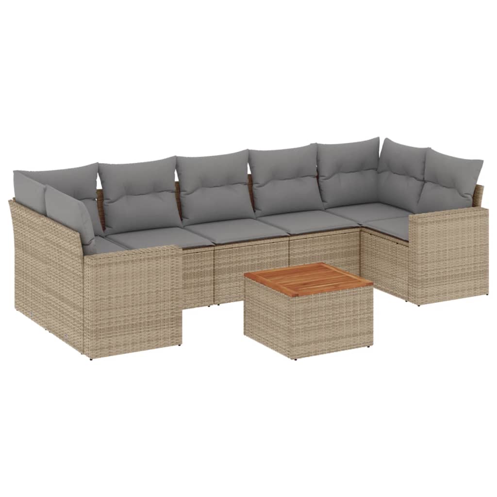 8-Delige Loungeset Met Kussens Poly Rattan Beige en grijs