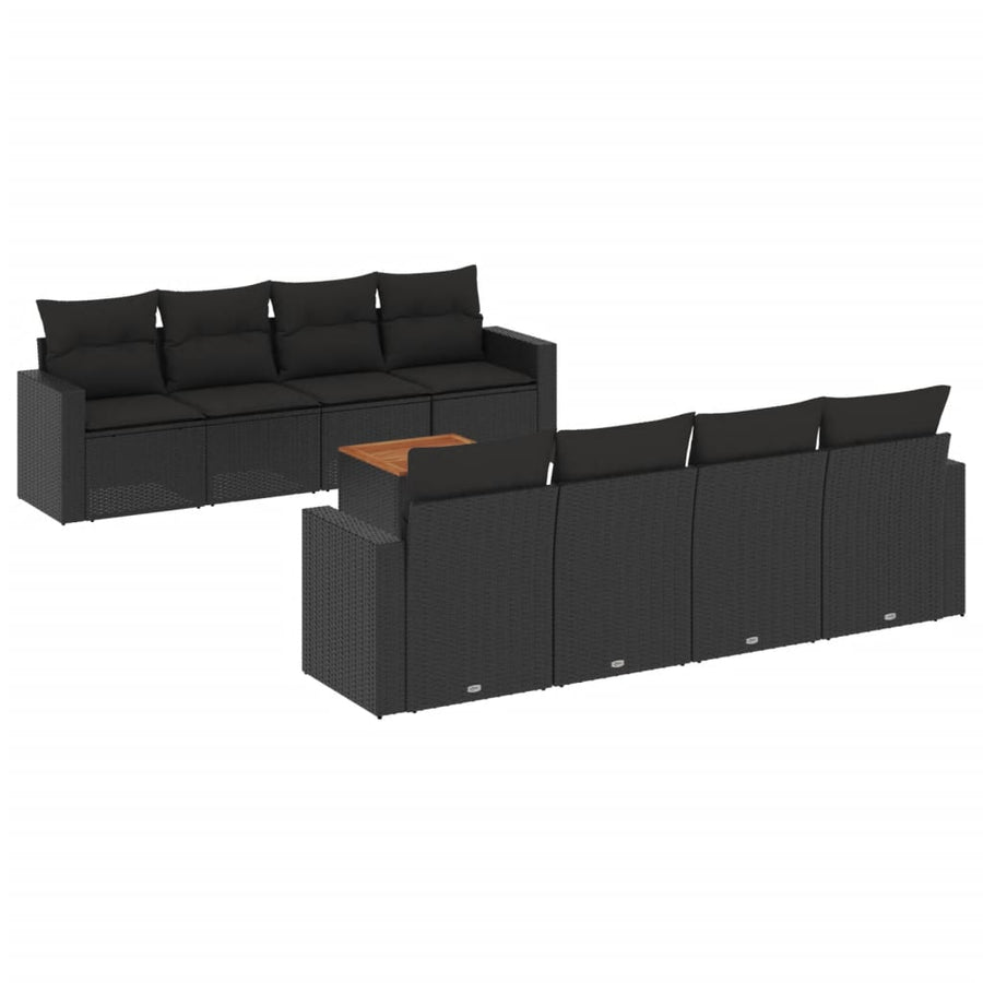 9-Delige Loungeset Met Kussens Poly Rattan Zwart