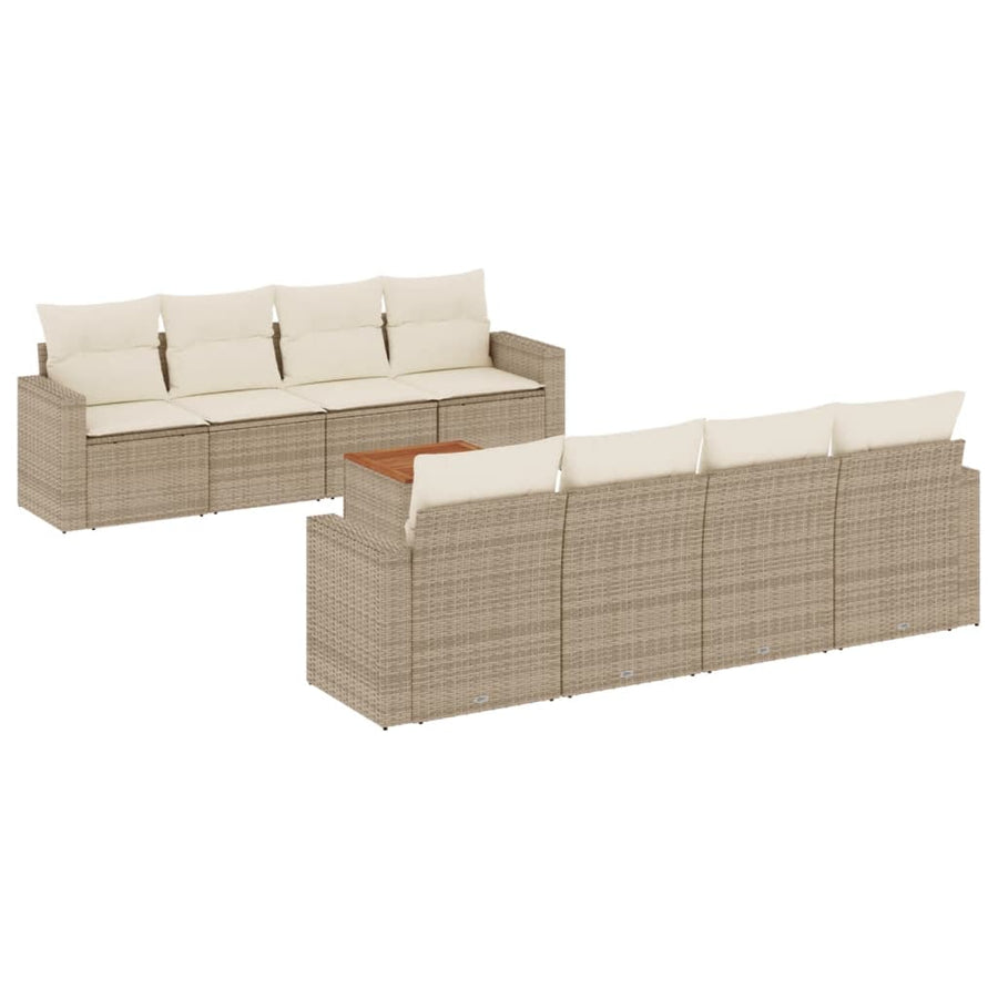 9-Delige Loungeset Met Kussens Poly Rattan Beige beige and cream