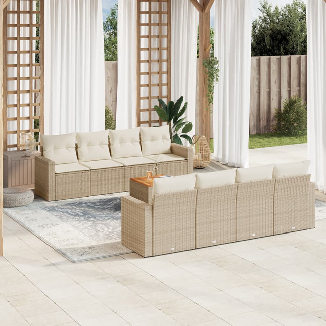 9-Delige Loungeset Met Kussens Poly Rattan Beige beige and cream