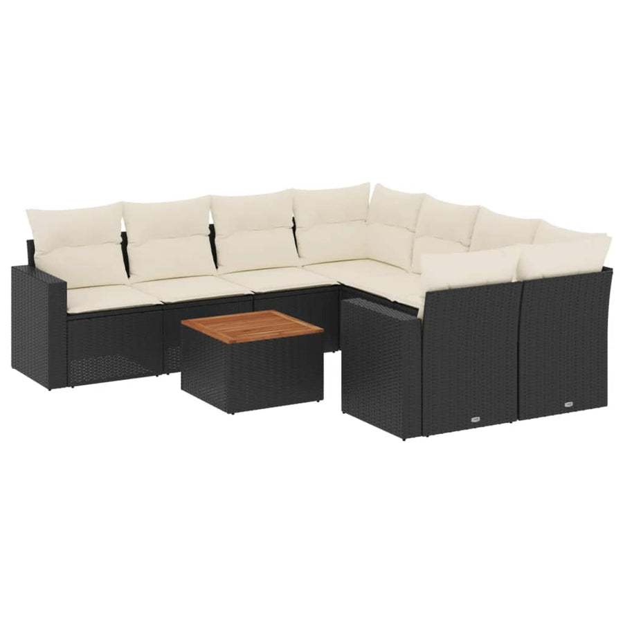 9-Delige Loungeset Met Kussens Poly Rattan Zwart en crème