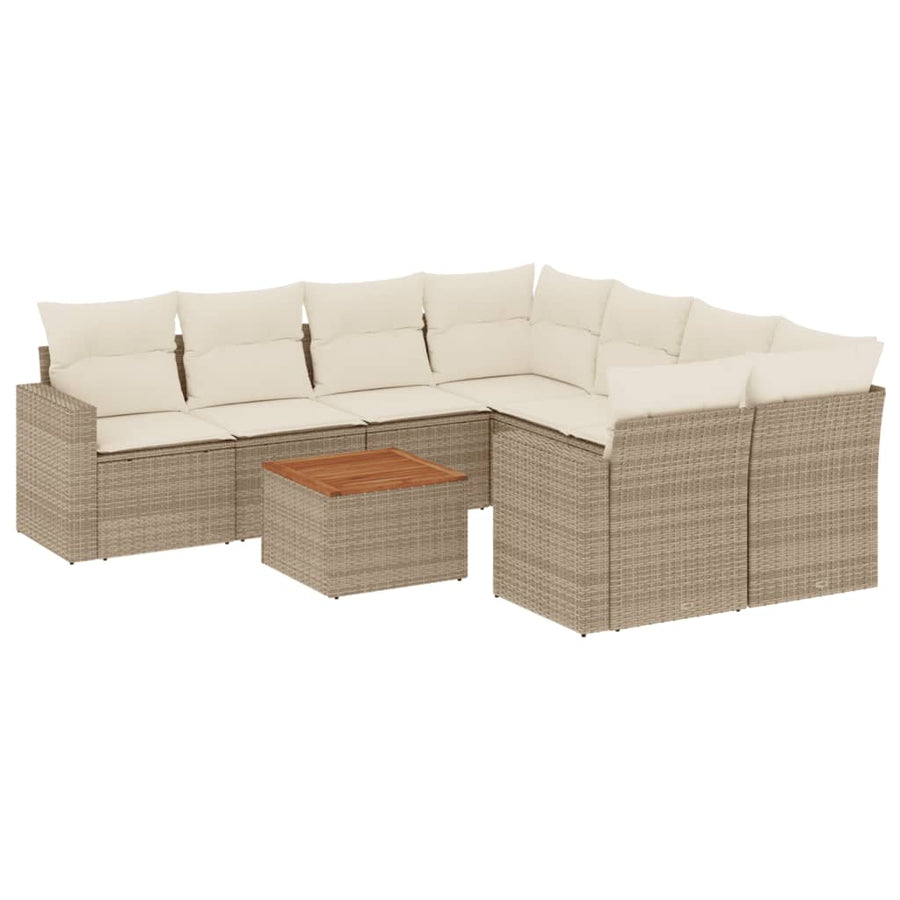 9-Delige Loungeset Met Kussens Poly Rattan Beige beige and cream