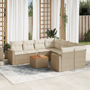 Loungeset 9-delig poly rattan beige