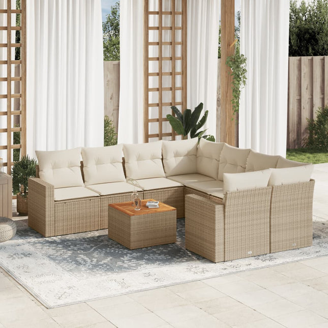 9-Delige Loungeset Met Kussens Poly Rattan Beige beige and cream