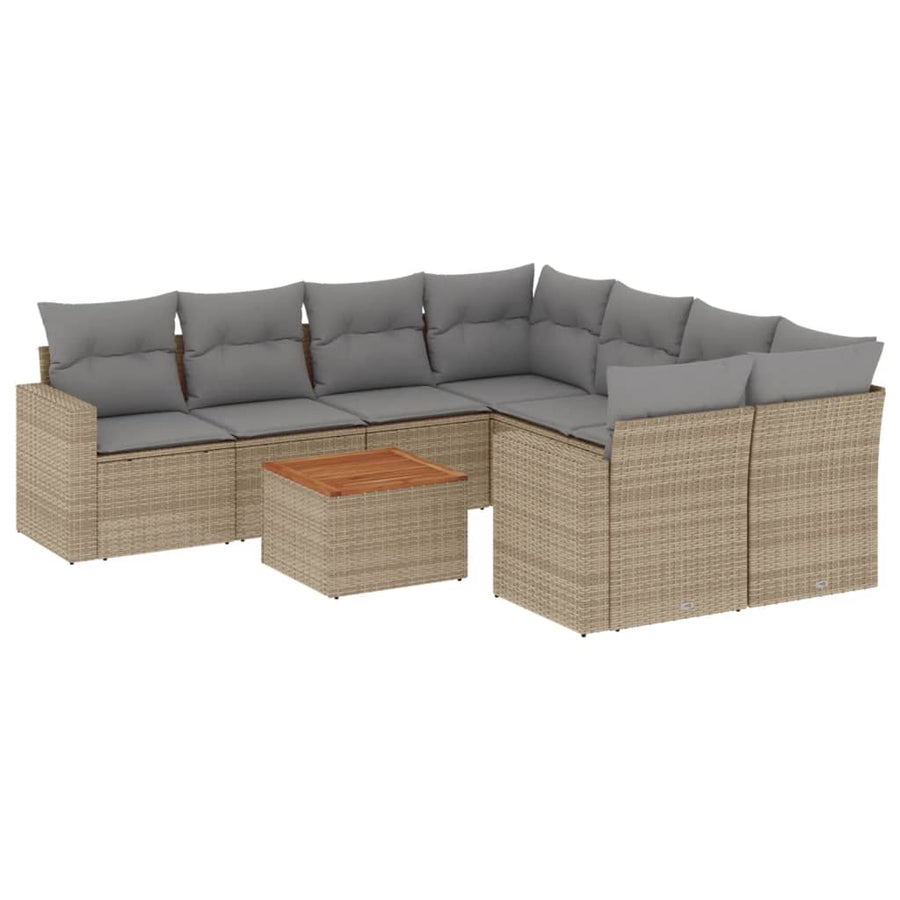 9-Delige Loungeset Met Kussens Poly Rattan Beige en grijs